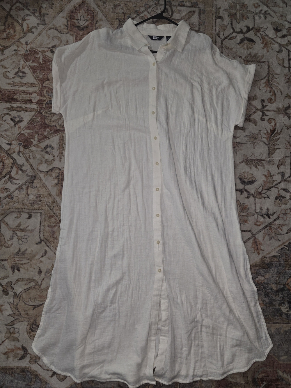 Lands' End White Short-Sleeve Maxi Shirt Dress